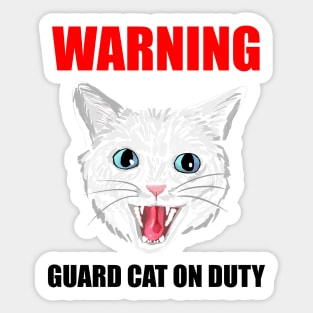 Beware Guard Cat (white 2) Sticker